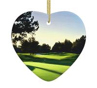 Décoration de Noël en céramique en forme de cœur avec imprimé parcours de golf