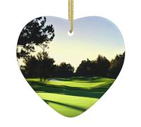 Décoration de Noël en céramique en forme de cœur avec imprimé parcours de golf