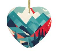 Décoration de Noël en céramique en forme de cœur avec imprimé paysage de montagne de voyage pour la maison, les vacances, l'amour