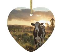 Décoration de Noël en céramique en forme de cœur avec imprimé vache laitière
