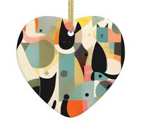 Décoration de Noël en céramique en forme de cœur avec motif chat moderne du milieu du siècle, convient pour les fêtes de vacances, les souvenirs.