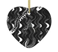 Décoration de Noël en céramique en forme de cœur avec motif peau de serpent noir et blanc