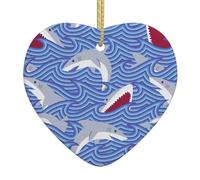 Décoration de Noël en céramique en forme de cœur avec motif poisson de recherche de nourriture