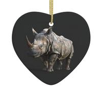 Décoration de Noël en céramique en forme de cœur avec motif rhinocéros animaux