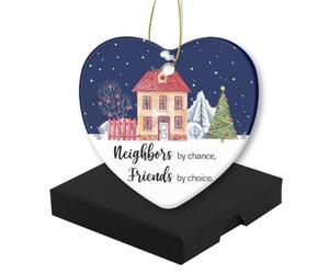 Décoration de Noël en céramique en forme de cœur - Cadeau de vacances - Voisins par hasard, amis par choix