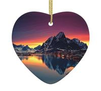 Décoration de Noël en céramique en forme de cœur des îles de Norvège, impression double face, élégante décoration festive à suspendre avec ficelle dorée pour la maison, le magasin, la décoration de