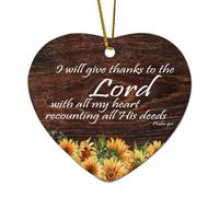 Décoration de Noël en céramique en forme de cœur Psaume 9:1 I Will Give Thanks to The Lord with All My Heart Recounting All His Deeds Ornements à suspendre pour sapin de Noël, souvenir de Noël