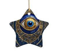 Décoration de Noël en céramique en forme d'étoile et de cœur avec impression mauvais œil