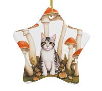 Décoration de Noël en céramique en forme d'étoile - HJFCZH - Chat sur champignons - Décoration de vacances dans les centres commerciaux, supermarchés et maisons