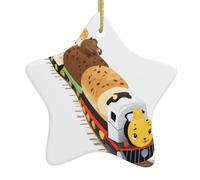 Décoration de Noël en céramique en forme d'étoile HJFCZH Desserts Animaux sur le train Impressions pour les décorations de vacances dans les centres commerciaux, supermarchés et maisons
