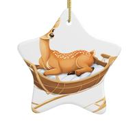 Décoration de Noël en céramique en forme d'étoile MJHKXLJ Cerf dans le berceau Accessoires de sapin de Noël imprimés pour centres commerciaux fenêtres et bureaux