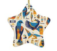 Décoration de Noël en céramique en forme d'étoile MJHKXLJ Egypte Hiéroglyphes Imprimée Accessoires pour sapin de Noël pour centres commerciaux, fenêtres et bureaux