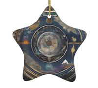 Décoration de Noël en céramique en forme d'étoile MJHKXLJ Tarot boussole imprimée Accessoires pour sapin de Noël pour centres commerciaux, fenêtres et bureaux