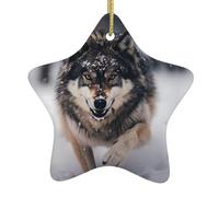 Décoration de Noël en céramique en forme d'étoile - Motif loups MJHKXLJ - Accessoires pour sapin de Noël - Accessoires pour centres commerciaux, fenêtres et bureaux