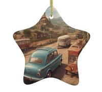 Décoration de Noël en céramique en forme d'étoile Motif voitures de WHJSSF dans le château pour décoration de vacances dans les centres commerciaux, supermarchés et maisons
