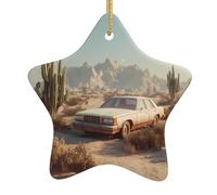 Décoration de Noël en céramique en forme d'étoile - Voiture YYHHAOFA dans le désert - Accessoires pour sapin de Noël - Accessoires pour centres commerciaux, fenêtres et bureaux