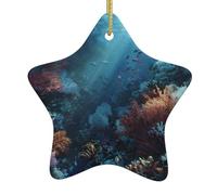 Décoration de Noël en céramique en forme d'étoile - WHJSHOP - Beau motif de mer de corail - Accessoires pour sapin de Noël - Accessoires pour centres commerciaux, fenêtres et bureaux