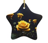 Décoration de Noël en céramique en forme d'étoile WHJSHOP Beau motif roses jaunes Accessoires pour sapin de Noël pour centres commerciaux, fenêtres et bureaux