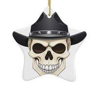 Décoration de Noël en céramique en forme d'étoile WHJSSF Beau crâne de cowboy Impression pour décorations de vacances dans les centres commerciaux, supermarchés et maisons
