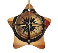 Décoration de Noël en céramique en forme d'étoile WHJSSF boussole et carte du monde ancienne impression pour décorations de vacances dans les centres commerciaux, supermarchés et maisons