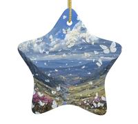 Décoration de Noël en céramique en forme d'étoile WHJSSF papillon blanc dans la vallée pour décorations de vacances dans les centres commerciaux, supermarchés et maisons