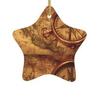 Décoration de Noël en céramique en forme d'étoile YUGTAEE Loi de la boussole Navigation imprimée à suspendre Décoration d'intérieur pour centres commerciaux maisons et points de vente au détail