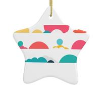 Décoration de Noël en céramique en forme d'étoile - YYHHAOFA colorée - Image du monde humain - Accessoires pour sapin de Noël - Accessoires pour centres commerciaux, fenêtres et bureaux