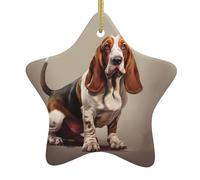 Décoration de Noël en céramique en forme d'étoile YYHWHJDE Basset Hound Impression Arbre de Noël Accessoires pour centres commerciaux fenêtres et bureaux
