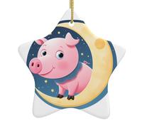 Décoration de Noël en céramique en forme d'étoile YYHWHJDE Porcinet Peeping at The Moon Imprimée pour les décorations de vacances dans les centres commerciaux, supermarchés et maisons