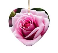 Décoration de Noël en céramique - Étoile ou cœur - Décoration à suspendre pour sapin de Noël - Décoration d'intérieur - Rose