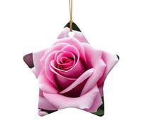 Décoration de Noël en céramique - Étoile ou cœur - Décoration à suspendre pour sapin de Noël - Décoration d'intérieur - Rose