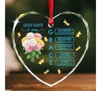 Décoration De Noël en Céramique Fleurs « Dieu Dit Que Je suis » Lettre du Prénom en vers, Verre en Forme Pendentifs De Noë Rond Merry Christmas pour Amoureux Pendaison De Crémaillère 7.3Cm