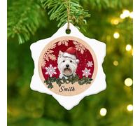 Décoration de Noël en céramique flocon de neige - Couronne de Noël - Terrier blanc - Décoration pour sapin de Noël, chien, papa, souvenir de Noël, souvenir de Noël, cadeau commémoratif du Nouvel An