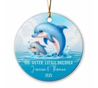 Décoration De Noël en Céramique Grande Sœur Petit Dauphin Personnalisées Souvenirs De Noë Festive Et Cadeau pour Papa Maman 7.3Cm