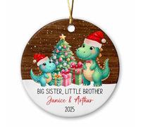 Décoration De Noël en Céramique Grande Sœur Petit Dinosaure Personnalisées Décoration en Céramique La Maison pour Papa Pendaison De Crémaillère 7.3Cm