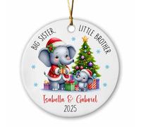 Décoration De Noël en Céramique Grande Sœur Petit Éléphant Personnalisées Pendentifs en Porcelaine Festive Et Cadeau pour Papa Maman 7.3Cm