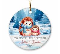 Décoration De Noël en Céramique Grande Sœur Petit Hérisson Personnalisées Pendentifs en Porcelaine Souvenir pour Papa Amoureux 7.3Cm
