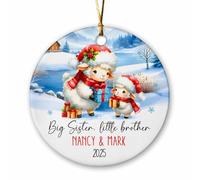 Décoration De Noël en Céramique Grande Sœur Petit Mouton Personnalisées Souvenirs De Noë Merry Christmas pour Maman Papa 7.3Cm