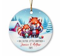 Décoration De Noël en Céramique Grande Sœur Petit Panda Roux Personnalisées Souvenirs De Noë Festive Et Cadeau pour Papa Pendaison De Crémaillère 7.3Cm