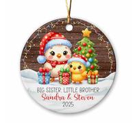 Décoration De Noël en Céramique Grande Sœur Petit Poussin Personnalisées Décoration en Céramique Souvenir pour Maman Papa 7.3Cm