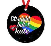 Décoration De Noël en Céramique Hétérosexuel·Le mais Je n'ai Pas De Haine, Amour, Droits À L'Égalité, Rainbow Rond Décoration De Sapin De Noël Personnalisé Souvenir pour Mur Fenêtre Fête