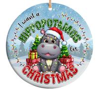 Décoration De Noël en Céramique Hippopotame Je Veux Un Hippopotame Animal Mignon Créatif Décoration Sapin De Noël Élégant Souvenir pour Salon Balcon Artisanat