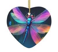 Décoration de Noël en céramique imprimée libellule phosphorescente - 7,4 cm, parfaite pour les rebords de fenêtre, les cheminées et les salles de séjour. Décoration de maison de vacances.