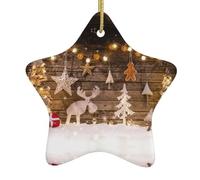 Décoration de Noël en céramique imprimée recto-verso avec cordon de suspension doré - Décoration de vacances festive pour la maison, le magasin, le sapin de Noël