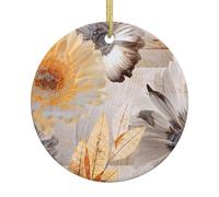 Décoration de Noël en céramique jaune clair, boule ronde imprimée double face avec ficelle dorée pour décoration de sapin de Noël, maison, magasin et bureau