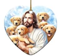 Décoration De Noël en Céramique Jesús Abraza Al Perro Pendentifs en Porcelaine Souvenir Souvenirs De Noë pour Pendaison De Crémaillère Papa Maman 7.3CM