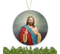 Décoration De Noël en Céramique Jesús en La Luz Pendentifs De Noë Merry Christmas Pendentifs en Porcelaine pour Maman Papa Amoureux 7.3CM