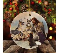 Décoration De Noël en Céramique Jesús Rodeado De Décorations De Noël Merry Christmas Pendentifs en Porcelaine pour Pendaison De Crémaillère Maman Amoureux 7.3CM