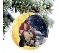 Décoration De Noël en Céramique Jesús Rodeado De Gatos Pendentifs en Porcelaine Souvenir Souvenirs De Noë pour Pendaison De Crémaillère Amoureux Maman 7.3CM