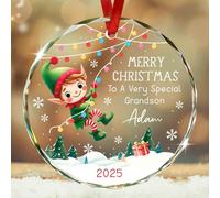 Décoration De Noël en Céramique Joyeux Noël À Un Petit-Fils Très Spécial Souvenirs De Noë Merry Christmas Rond pour Papa Parents 7.3Cm